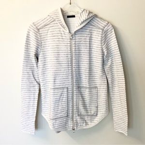 ATM Anthony Thomas Melillo Full Zip Striped Hoodie - Gray/White - S